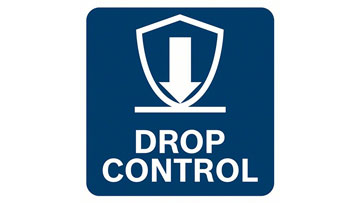A blue sign with a downward arrow and the text "DROP CONTROL".
