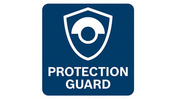 A blue shield with an eye and the text "PROTECTION GUARD".