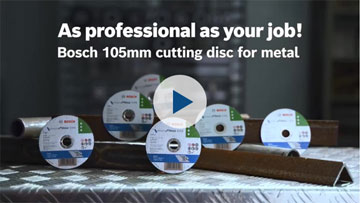 Bosch 105mm cutting discs for metal arranged on a table.