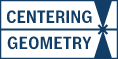 Logo of Centering Geometry in blue and white, geometric symbols.