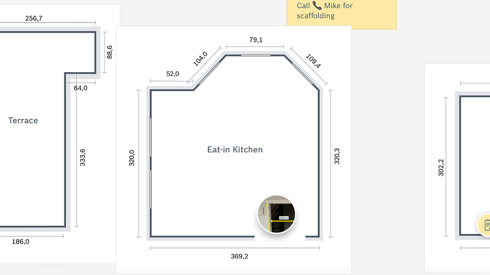 Floor plan of a house with a terrace and a kitchen.