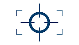 A blue target circle with four outer markings.