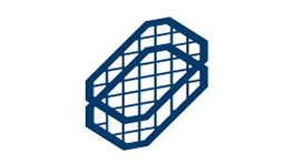 A blue wire basket with a rectangular shape and grid structure.