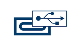 A blue logo shows a cable plug and cable connection.