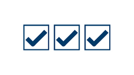 Three blue boxes with checkmarks in a minimalist design.