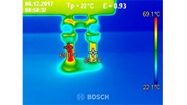 Thermal camera shows temperature distribution on two pipes from Bosch.