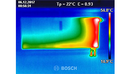 Thermal image shows temperature distribution of a Bosch product in color tones.