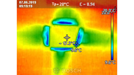 Thermographic image with colored temperature ranges and Bosch logo.