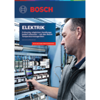 A man in work clothes is checking electrical distribution boxes with a tester.