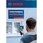 A man holds a Bosch tool in front of a window that reflects light.