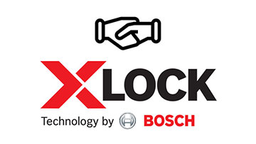 Logo of Bosch XLOCK with handshake symbol and prominent lettering.